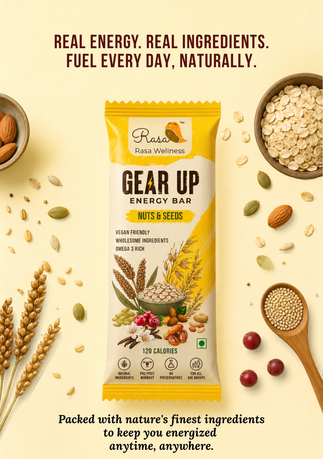 Gear Up Energy Bar - Nuts and Seeds (Pack of 5)