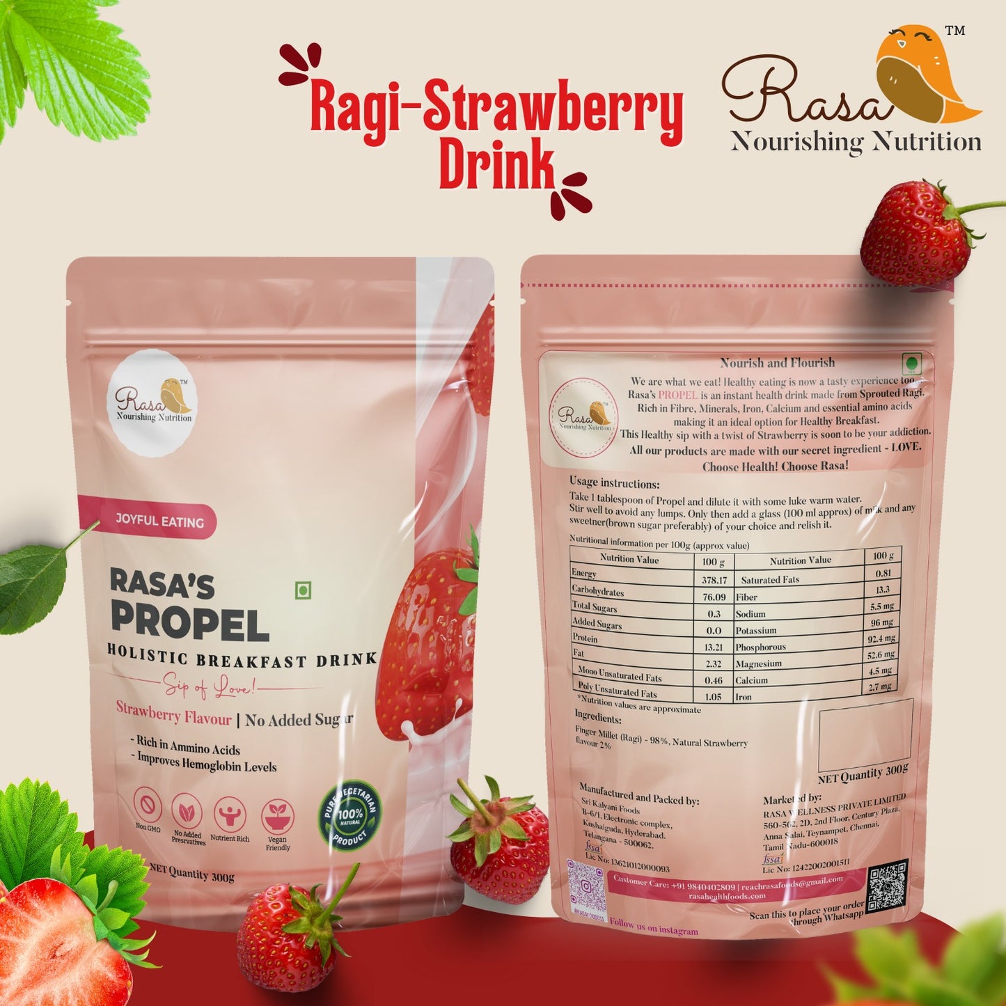 Rasa's Propel - Sprouted Ragi-Strawberry Health Drink