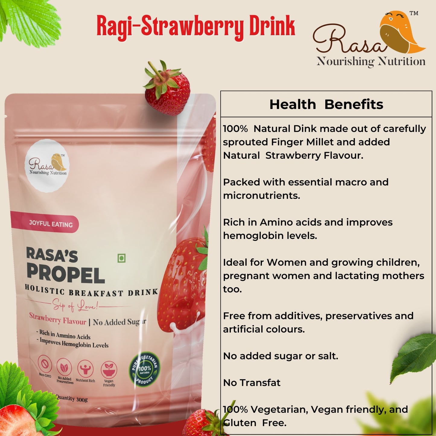 Rasa's Propel - Sprouted Ragi-Strawberry Health Drink