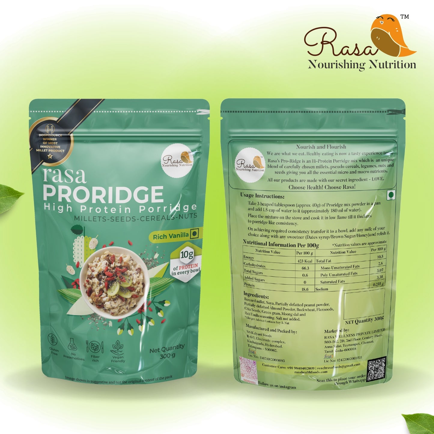 Rasa's Proridge Vanilla- High Protein Porridge