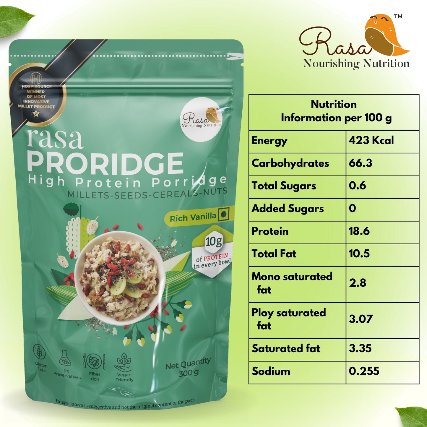 Rasa's Proridge Vanilla- High Protein Porridge