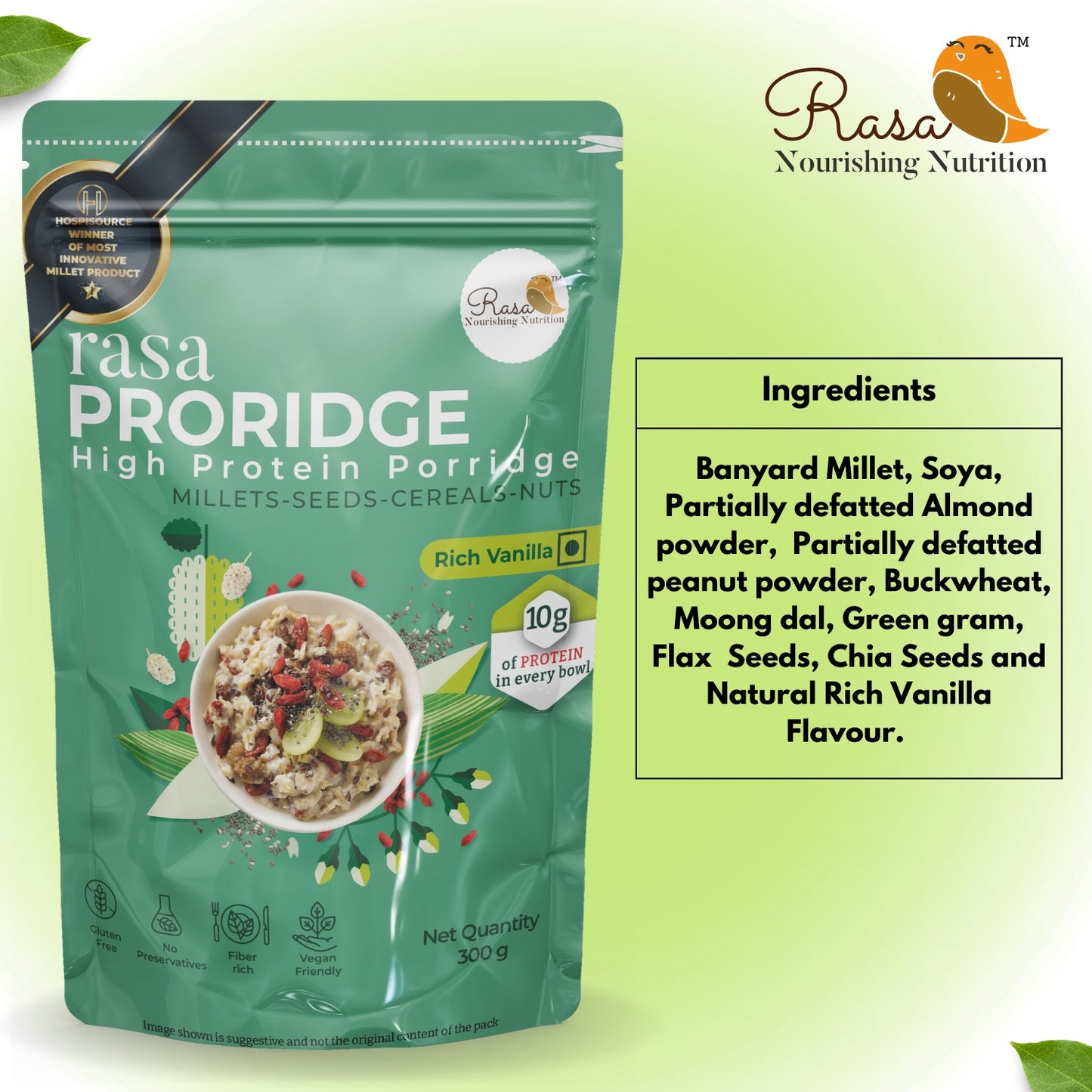 Rasa's Proridge Vanilla- High Protein Porridge