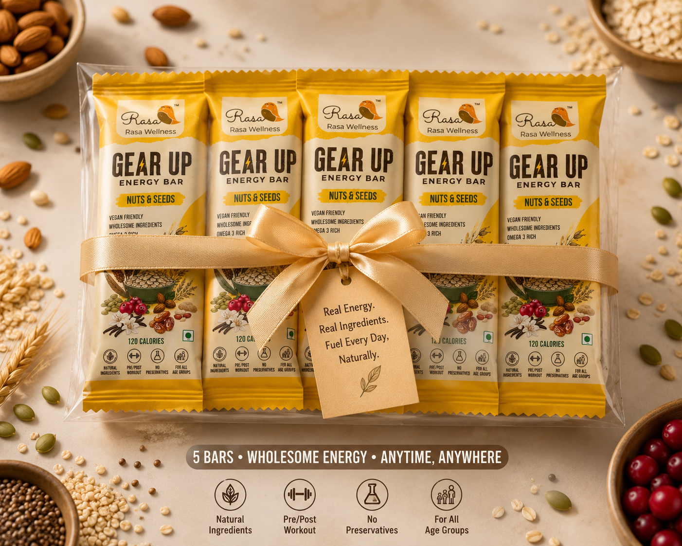Gear Up Energy Bar - Nuts and Seeds (Pack of 5)